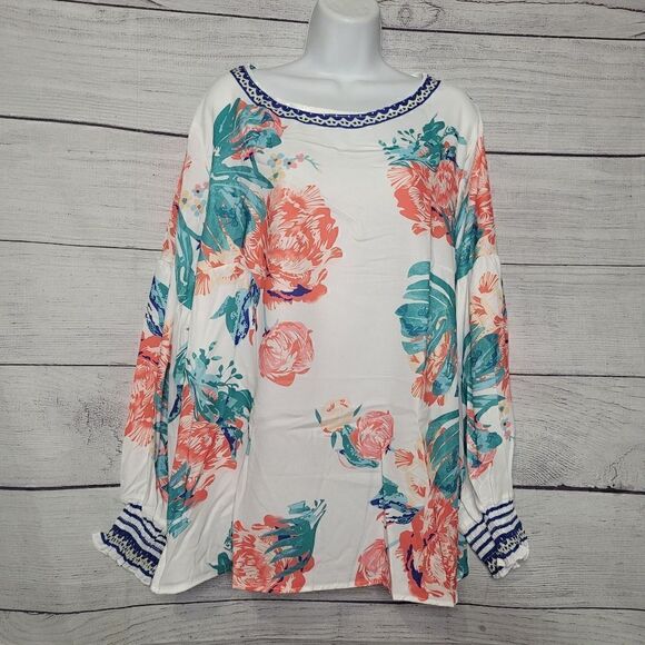 Women's Floral Balloon Sleeve Blouse XXL - Picture 1 of 4